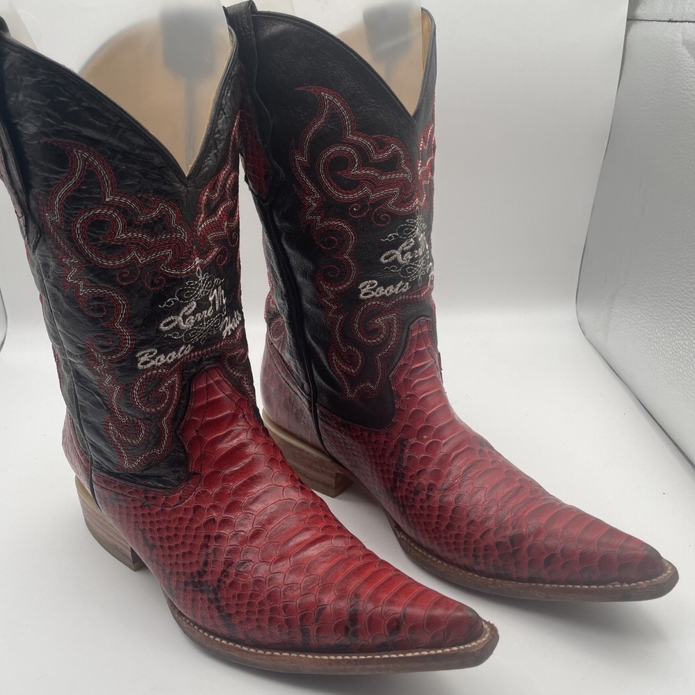 Larry Mahan Men's‎ Red Snakeskin Leather Western Cowboy Boots Size 8